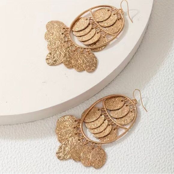 🔅🆕🔅✨Golden BoHo Discs Ethnic Dangle Earrings🔅✨ - Picture 3 of 7